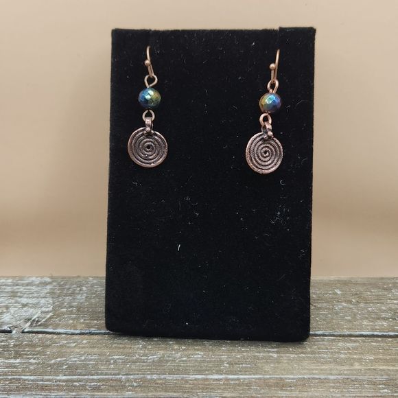 Tigers Eye and Copper Spiral Drop Earrings - Picture 2 of 4